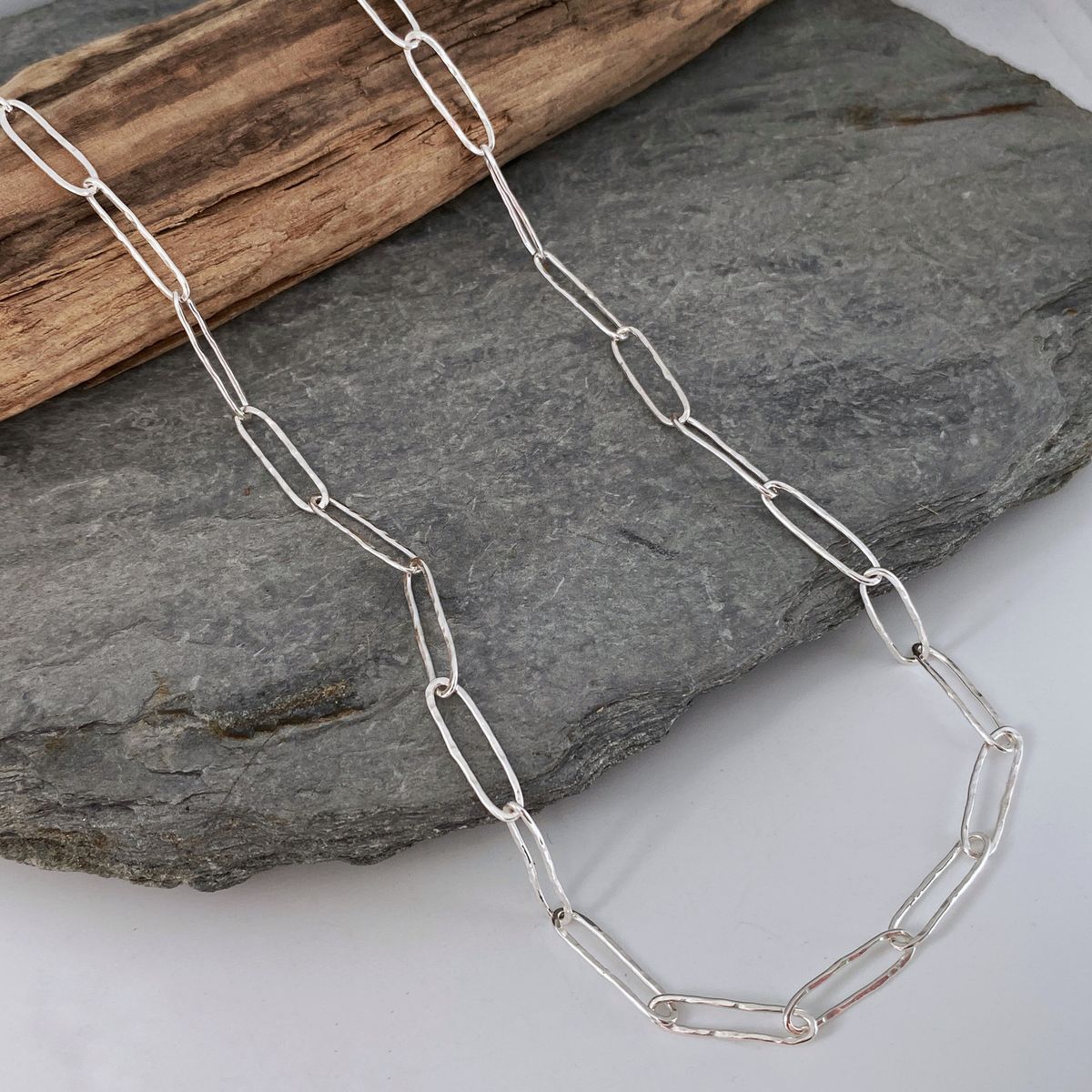 Handmade silver long links chain necklace