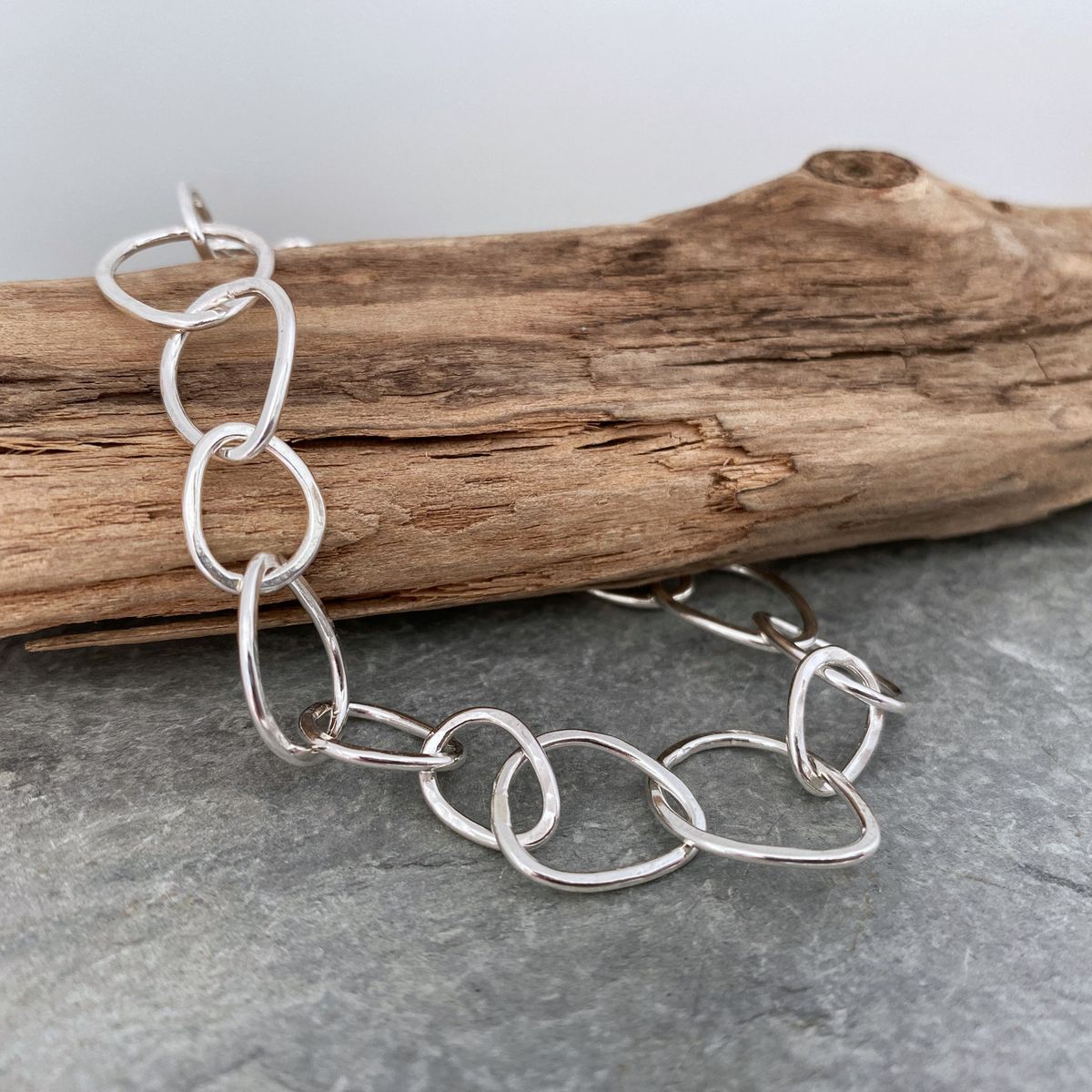 Hammered silver chain bracelet