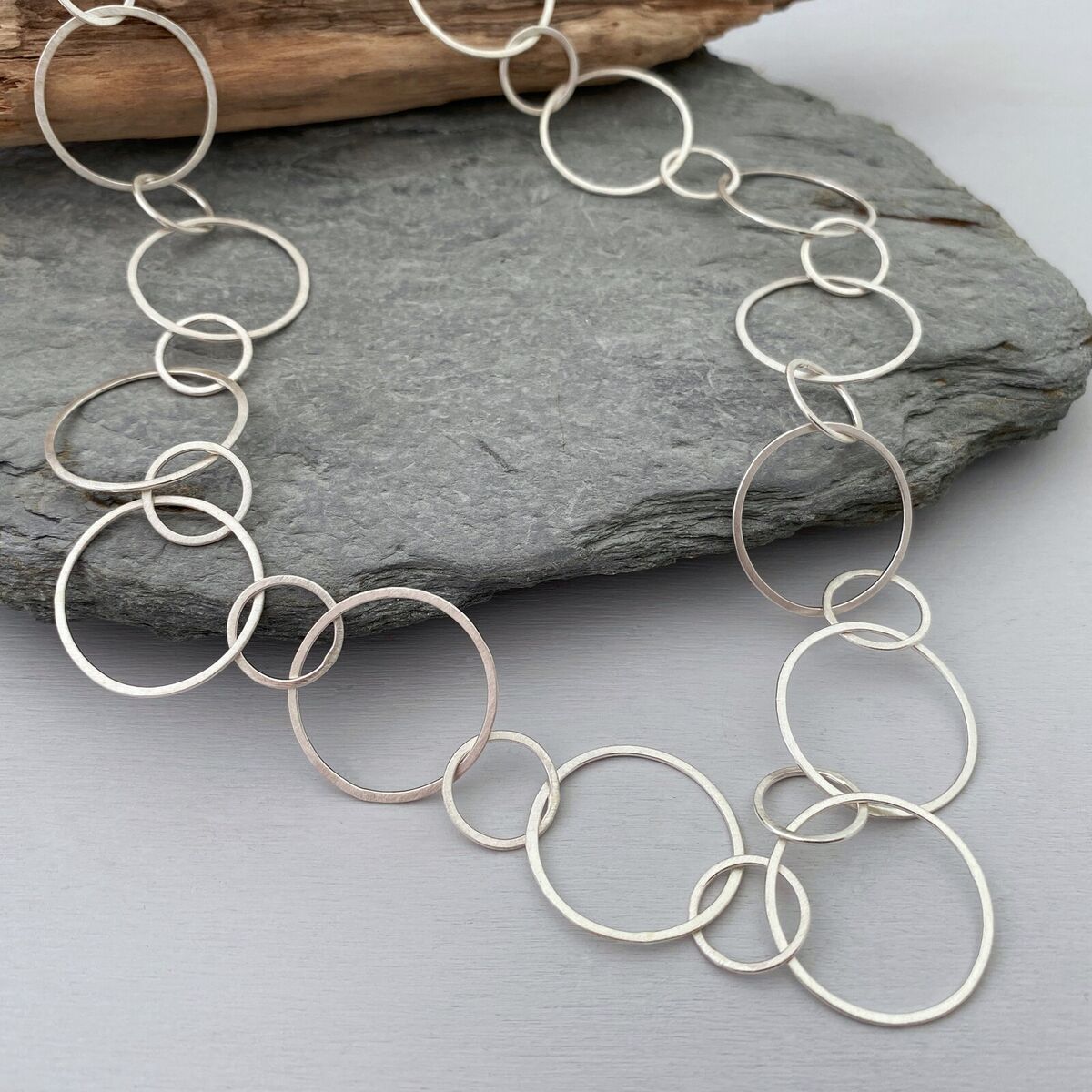 Brushed satin silver chain necklace