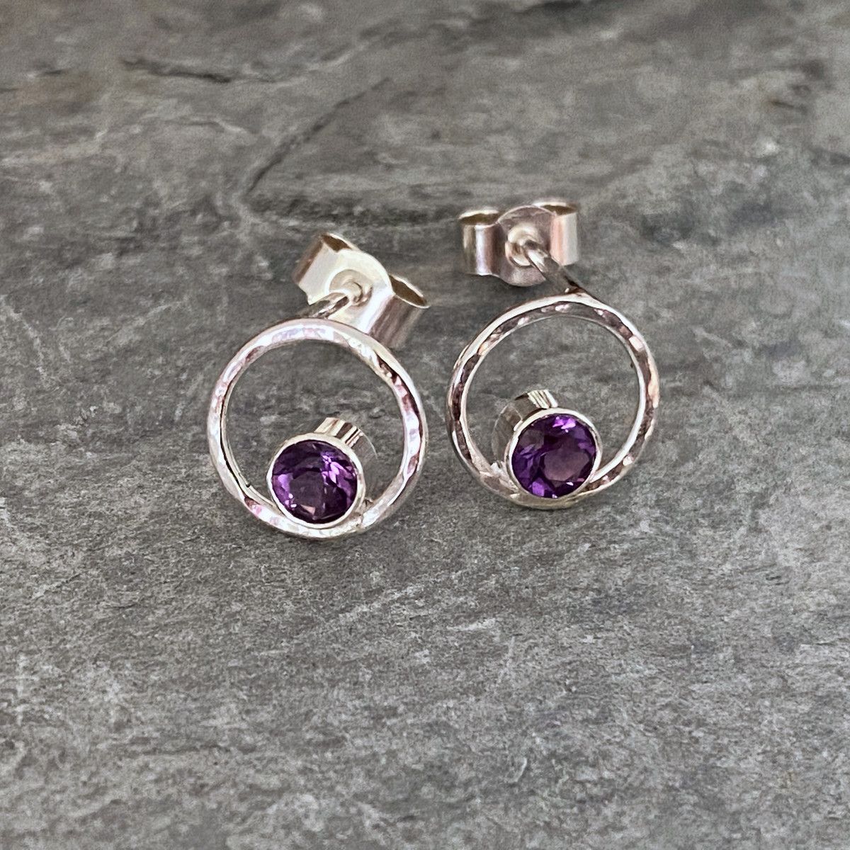 Small silver stud earrings with amethyst gemstone  2
