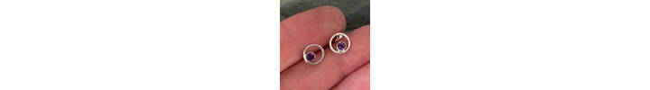 Small silver stud earrings with amethyst gemstone  3
