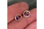 Small silver stud earrings with amethyst gemstone  3