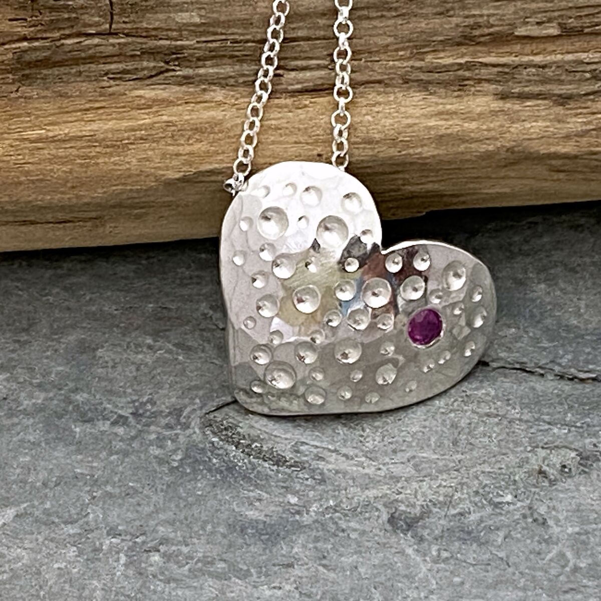 Silver and sapphire heart necklace 2