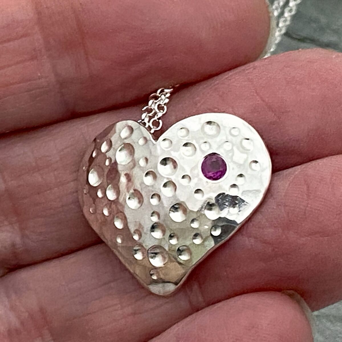 Silver and sapphire heart necklace 3