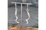 Long dangle brushed silver earrings 2