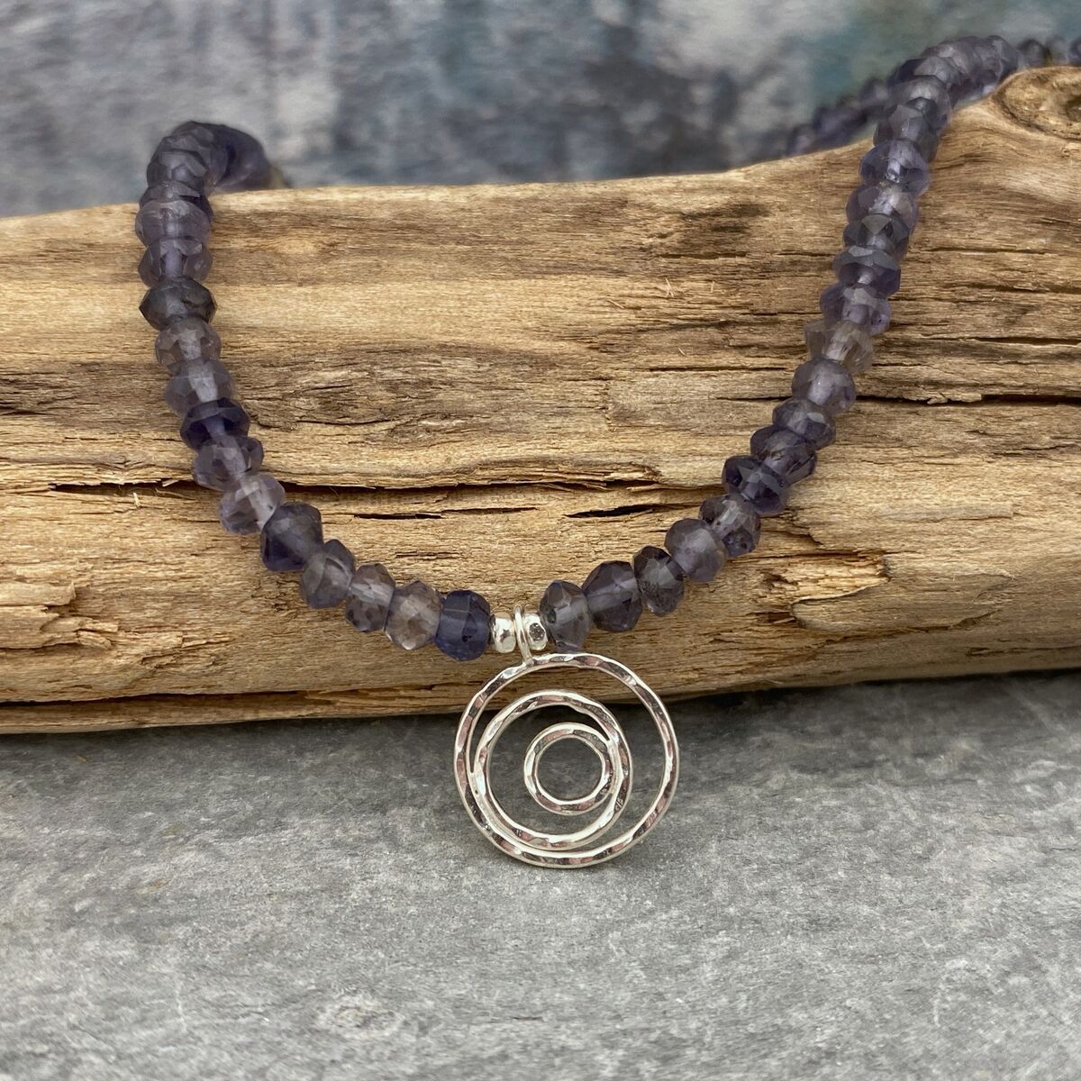 Blue Iolite beaded necklace with silver details 2