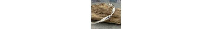 Twisted Silver Bubble Bangle with Blue Sapphires