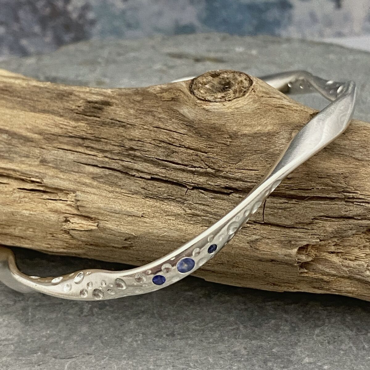 Twisted Silver Bubble Bangle with Blue Sapphires 5