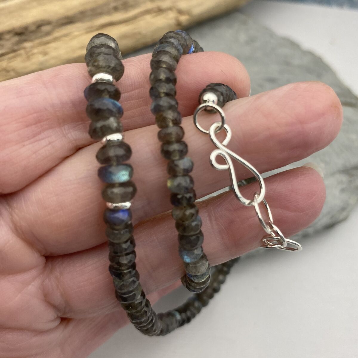 Labradorite and silver bead necklace  3