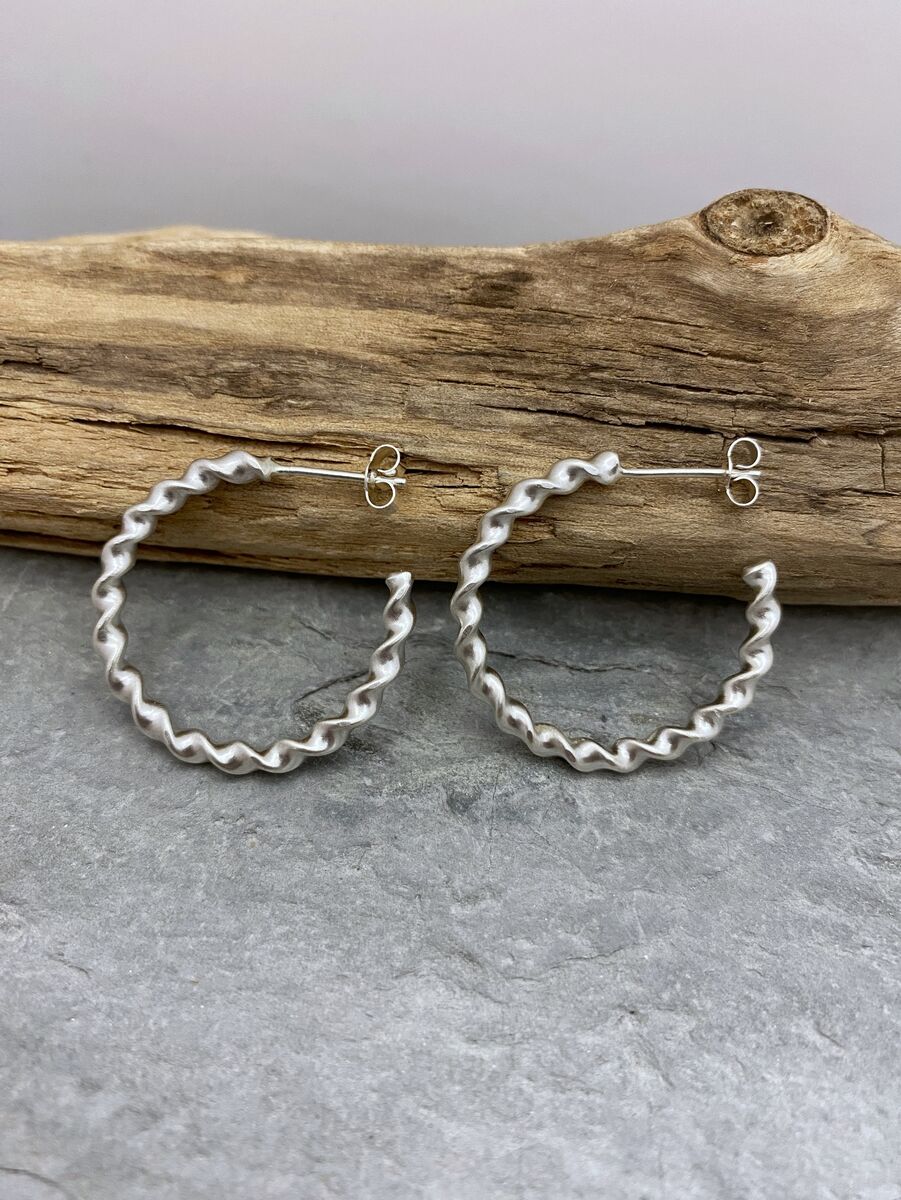 Twisted silver hoop earrings