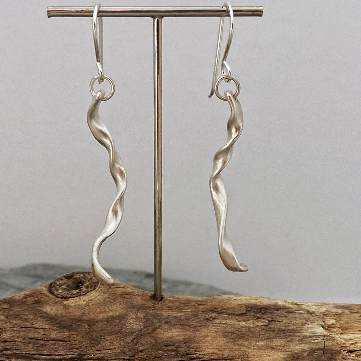 Long dangle brushed silver earrings 4
