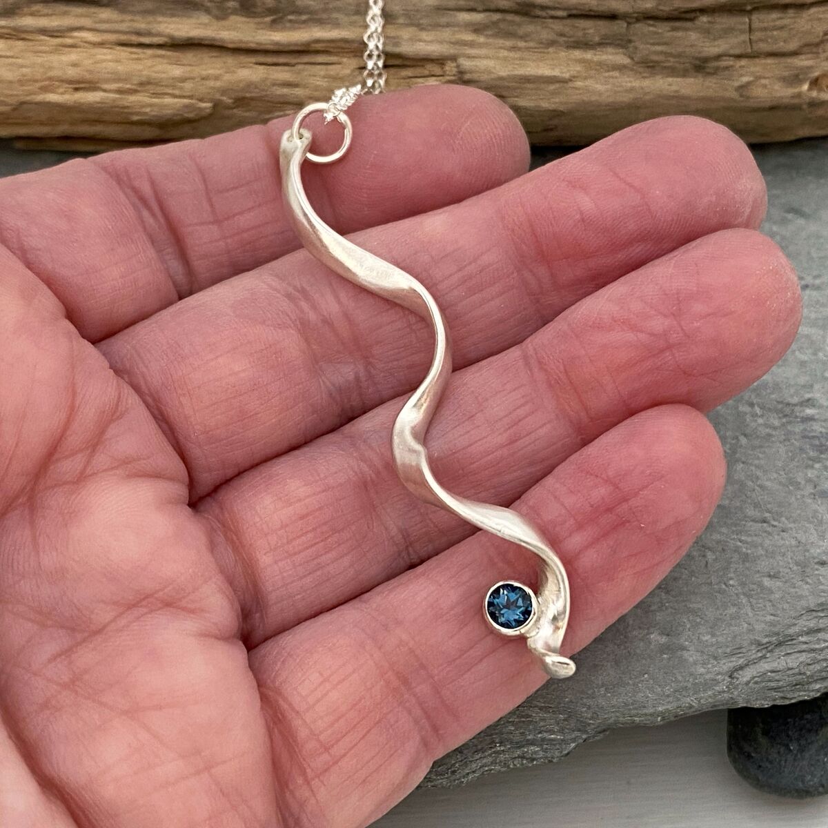 Twisted silver Topaz pendant  6