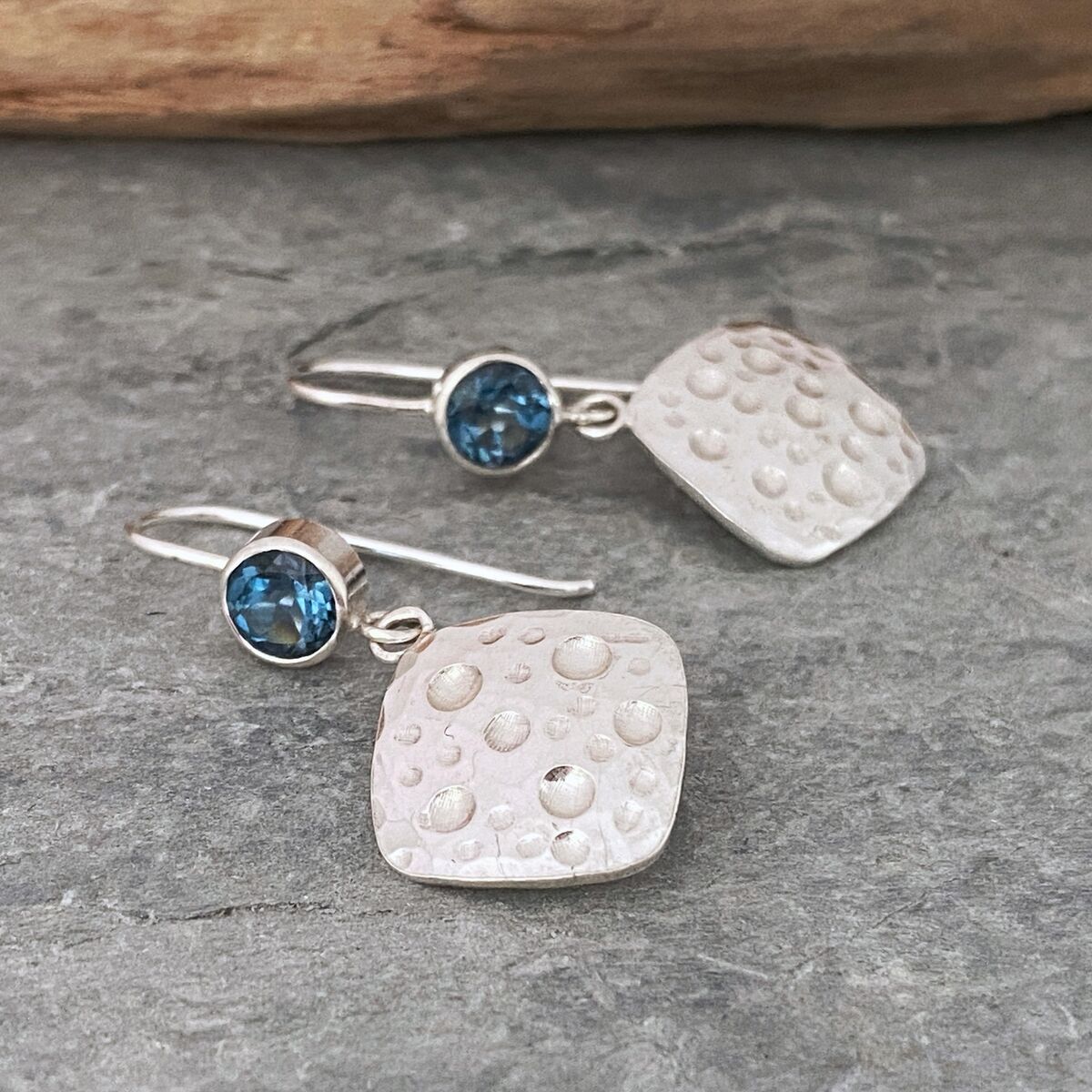Topaz and squares drop earrings