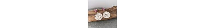 Ruby topped silver disc earrings