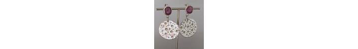 Ruby topped silver disc earrings 3