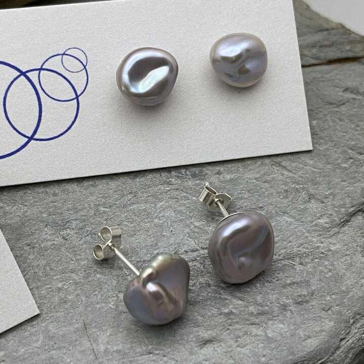 Grey keshi pearl stud earrings
