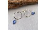 Round silver stud earrings with kyanite drops