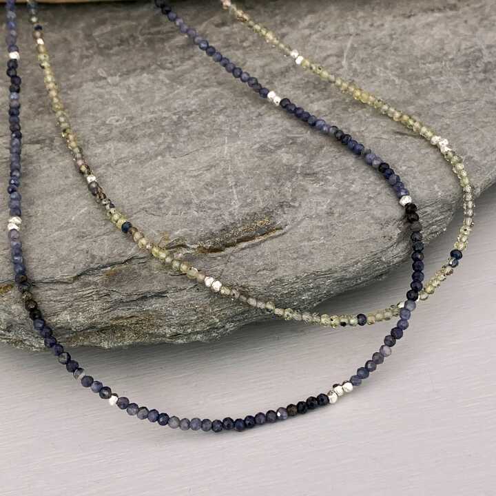 Delicate blue or green sapphire bead necklace