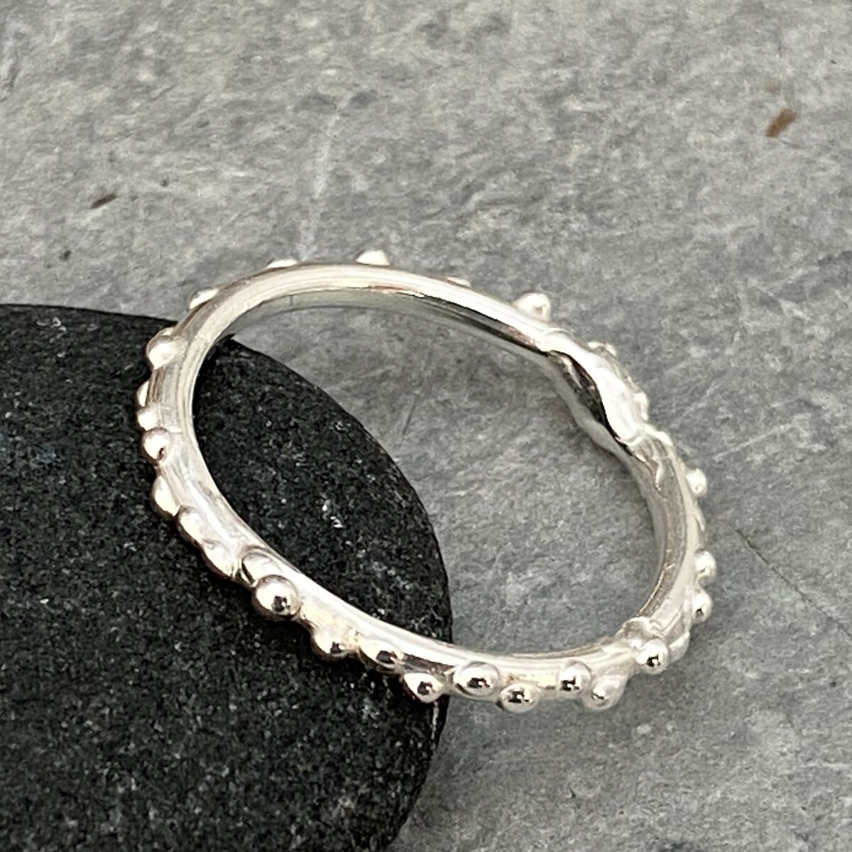 Thin silver ring band with tiny bubbles 5 Thin silver ring band with tiny bubbles 5
