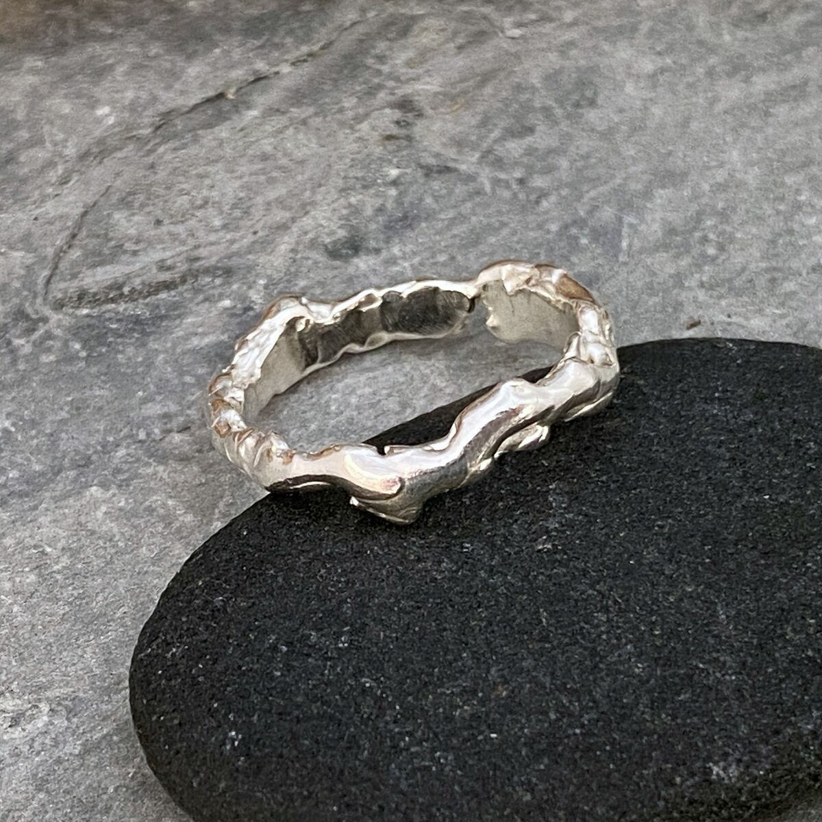 Organic molten silver ring band Organic molten silver ring band
