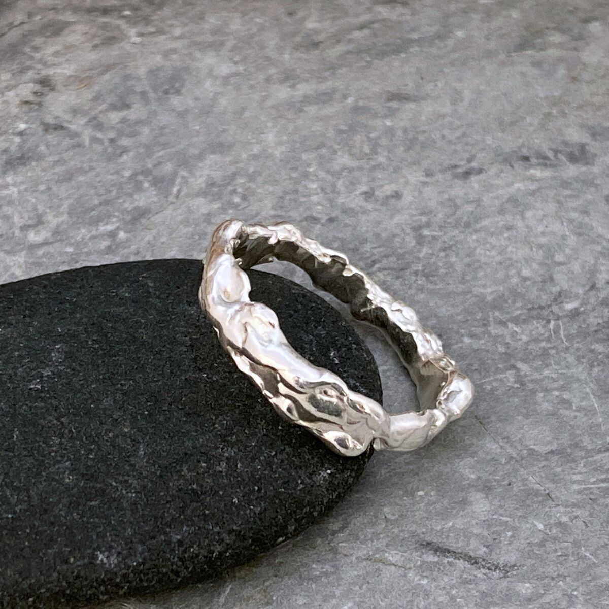 Organic molten silver ring band 2 Organic molten silver ring band 2