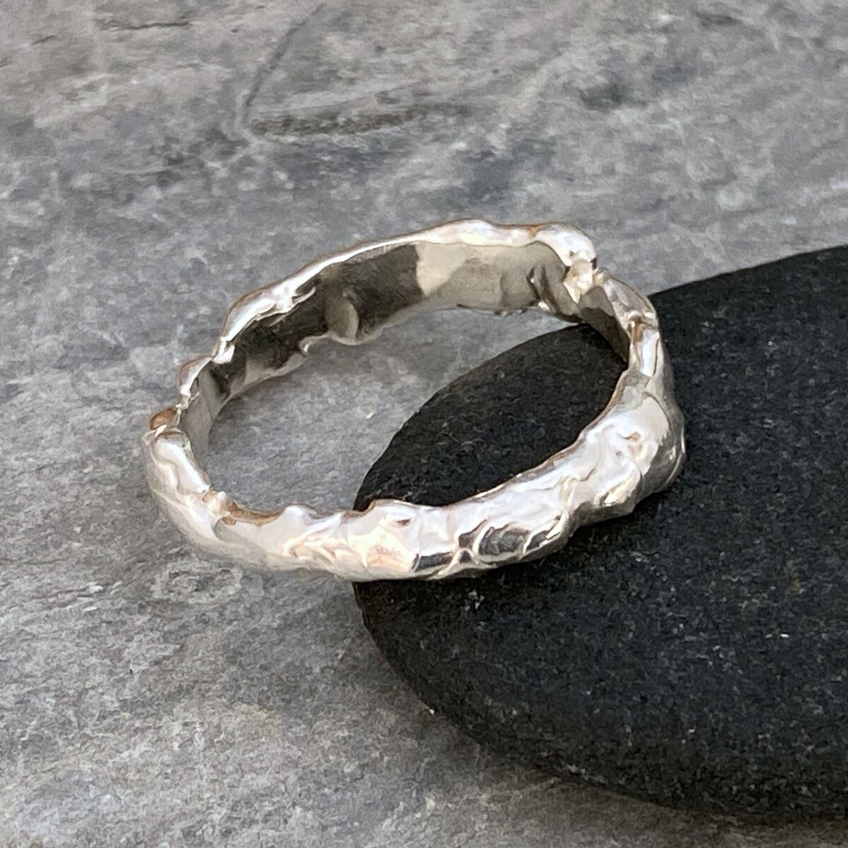 Organic molten silver ring band 3 Organic molten silver ring band 3