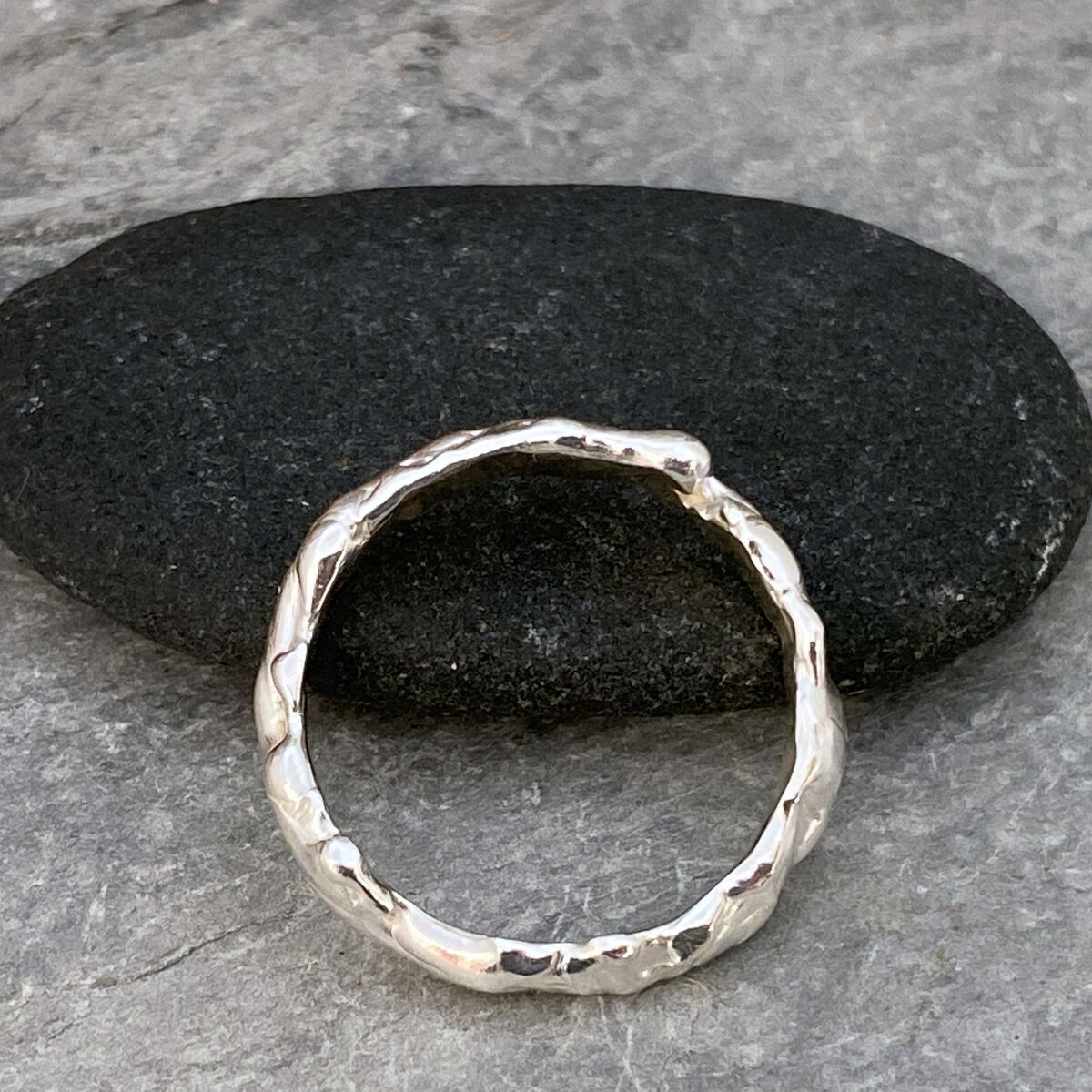 Organic molten silver ring band 4 Organic molten silver ring band 4