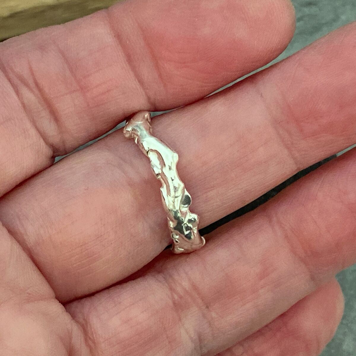 Organic molten silver ring band 5 Organic molten silver ring band 5