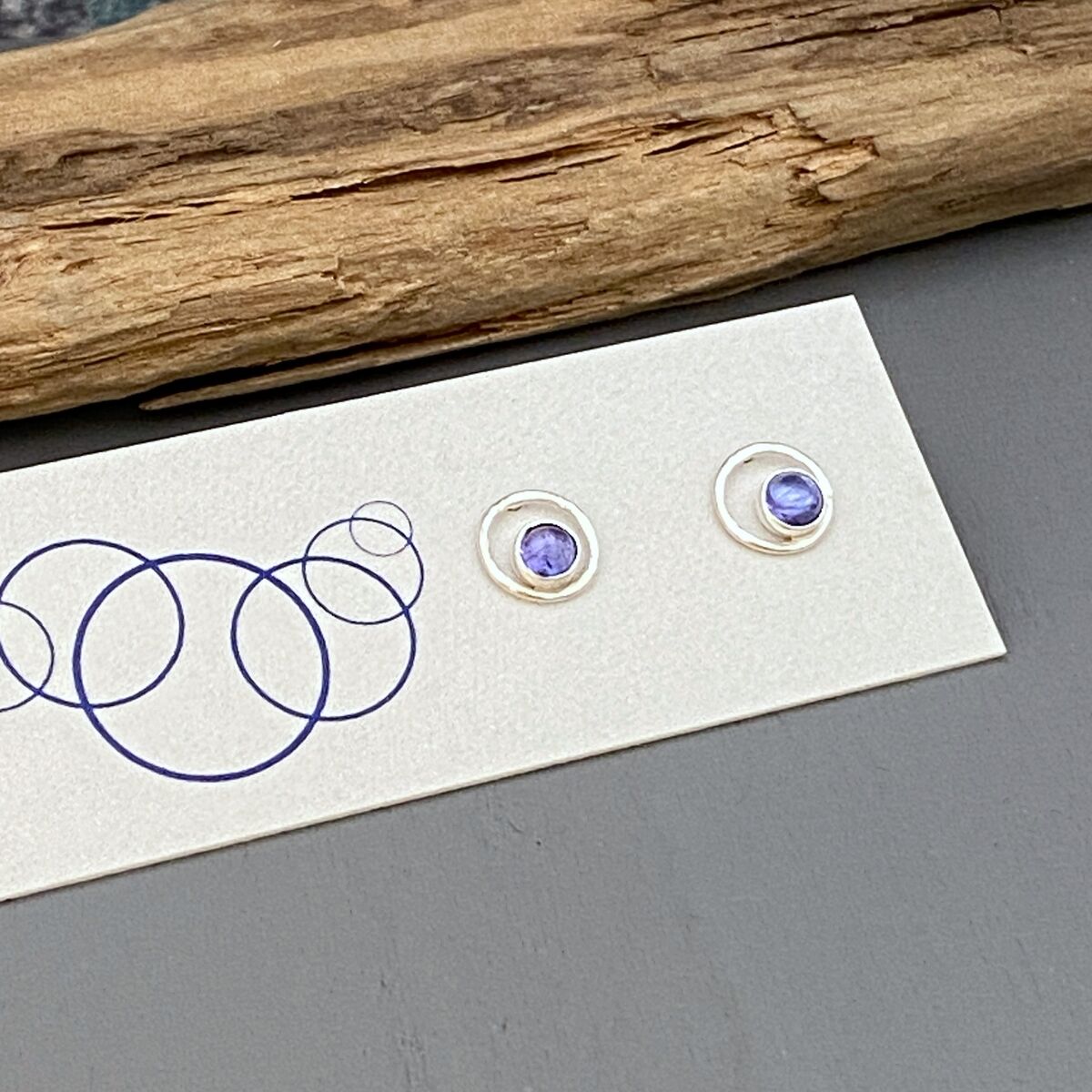 Small Tanzanite and silver circle earrings 4 Small Tanzanite and silver circle earrings 4