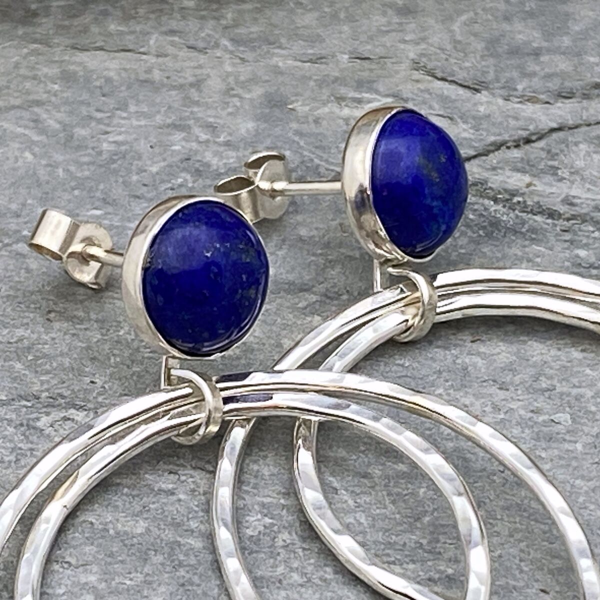 Lapis Lazuli topped silver hoop earrings 2 Lapis Lazuli topped silver hoop earrings 2