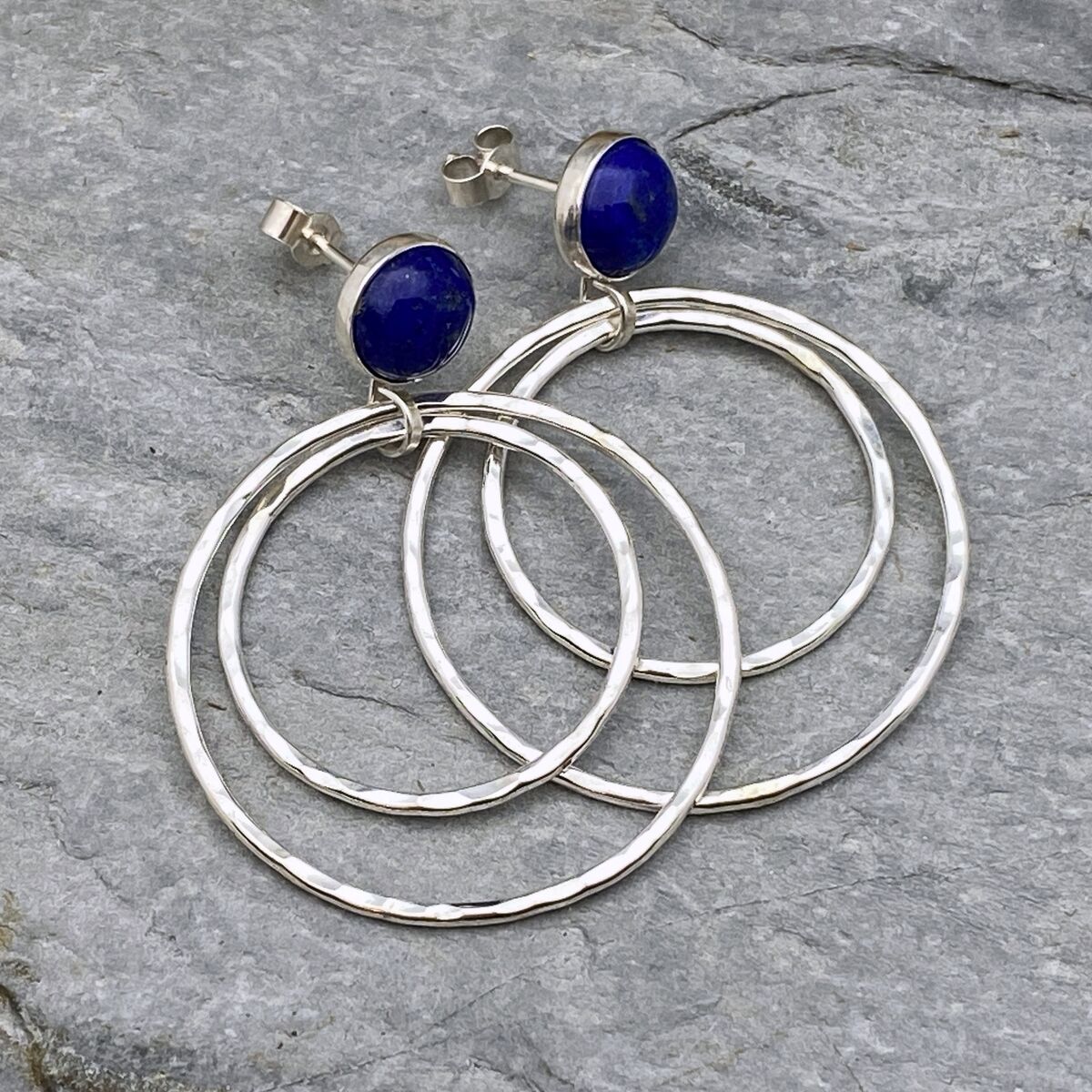 Lapis Lazuli topped silver hoop earrings 3 Lapis Lazuli topped silver hoop earrings 3