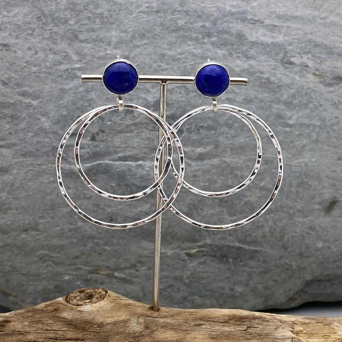 Lapis Lazuli topped silver hoop earrings 5 Lapis Lazuli topped silver hoop earrings 5