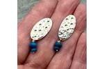 Hammered silver oval earrings with Chilean Opal bead drops 2