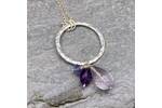 Silver ring pendant with Amethyst and tanzanite drops
