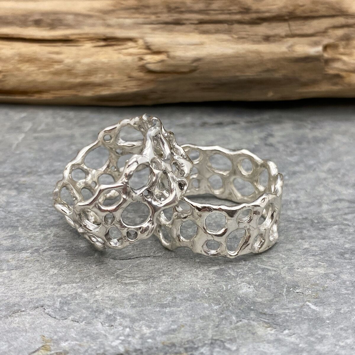 Wide bubbles inspired organic silver ring