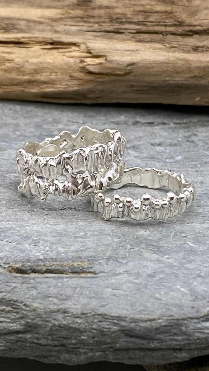 Wide organic silver ring band 4 Wide organic silver ring band 4