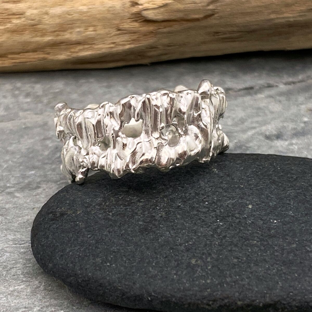 Wide organic silver ring band 3 Wide organic silver ring band 3