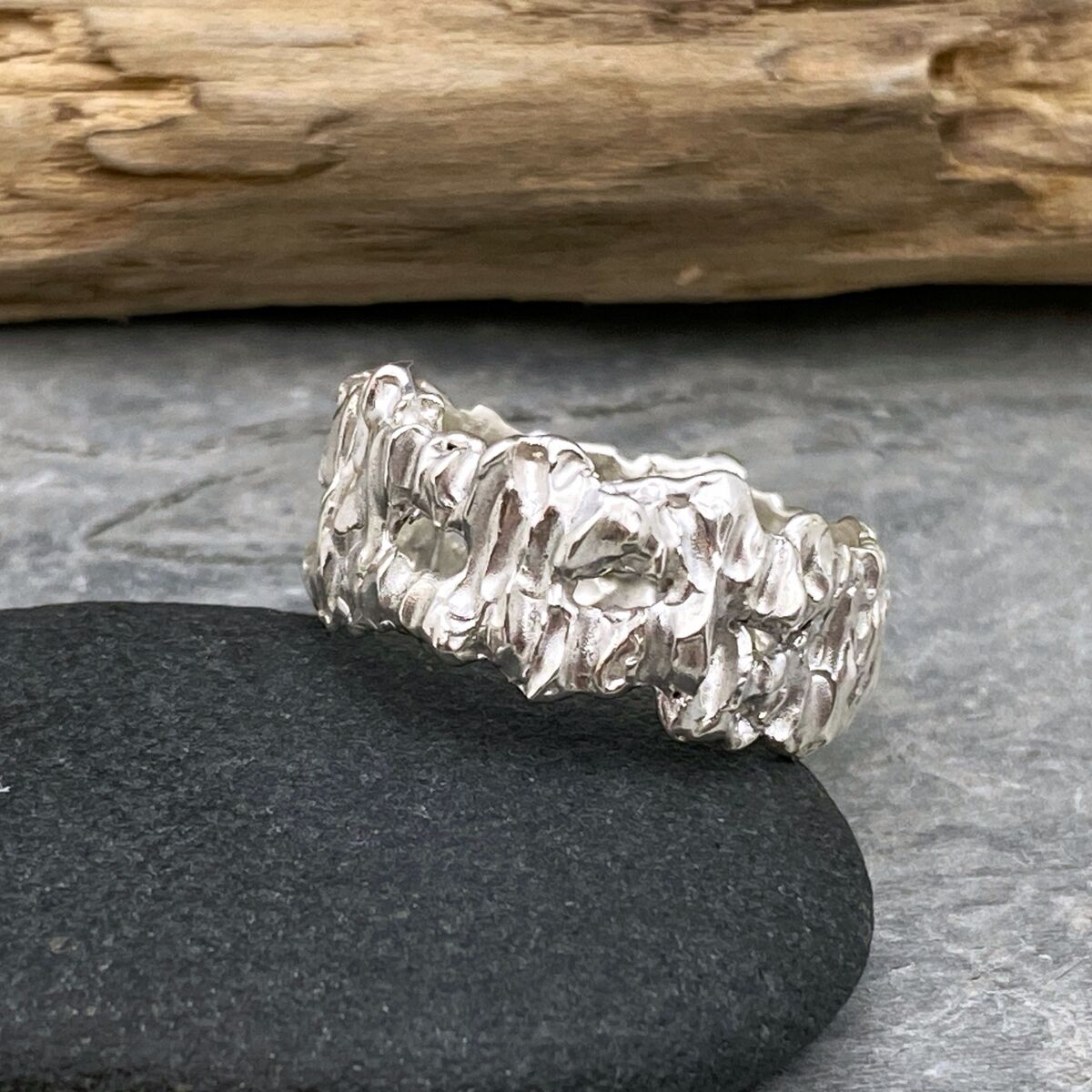 Wide organic silver ring band 2 Wide organic silver ring band 2