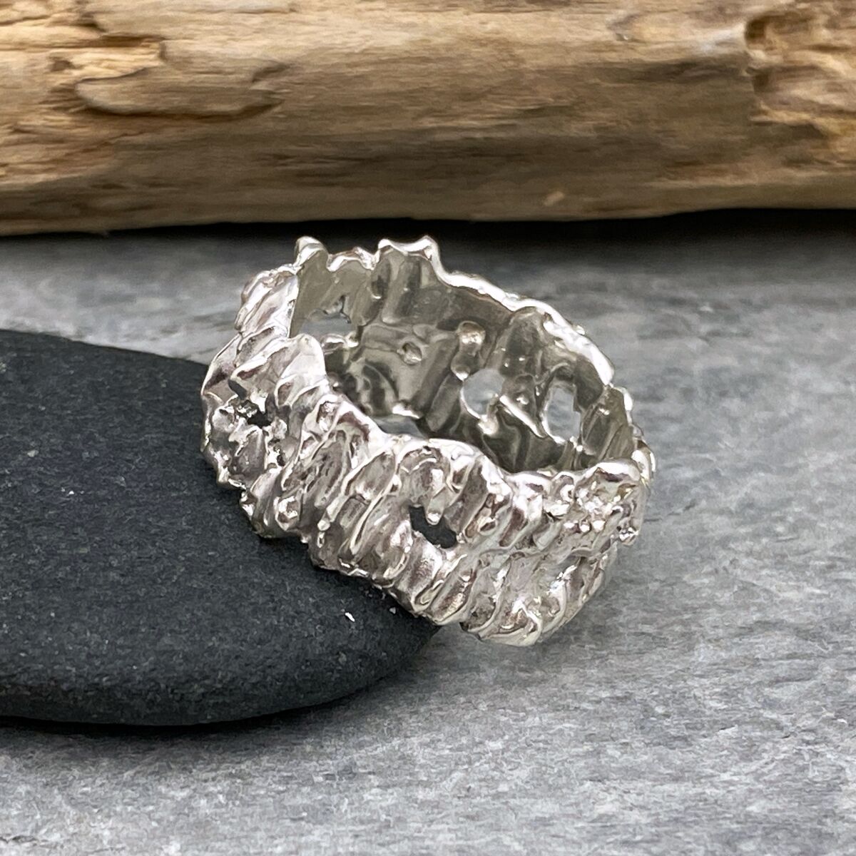 Wide organic silver ring band Wide organic silver ring band