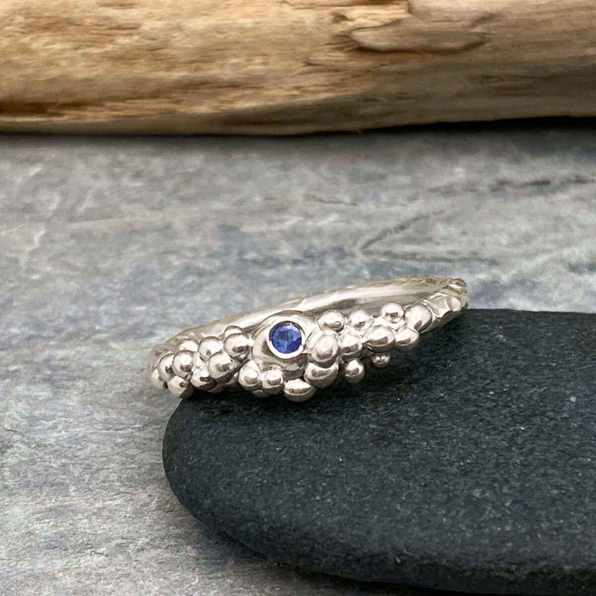 Silver bubbles ring set with a blue sapphire 3 Silver bubbles ring set with a blue sapphire 3