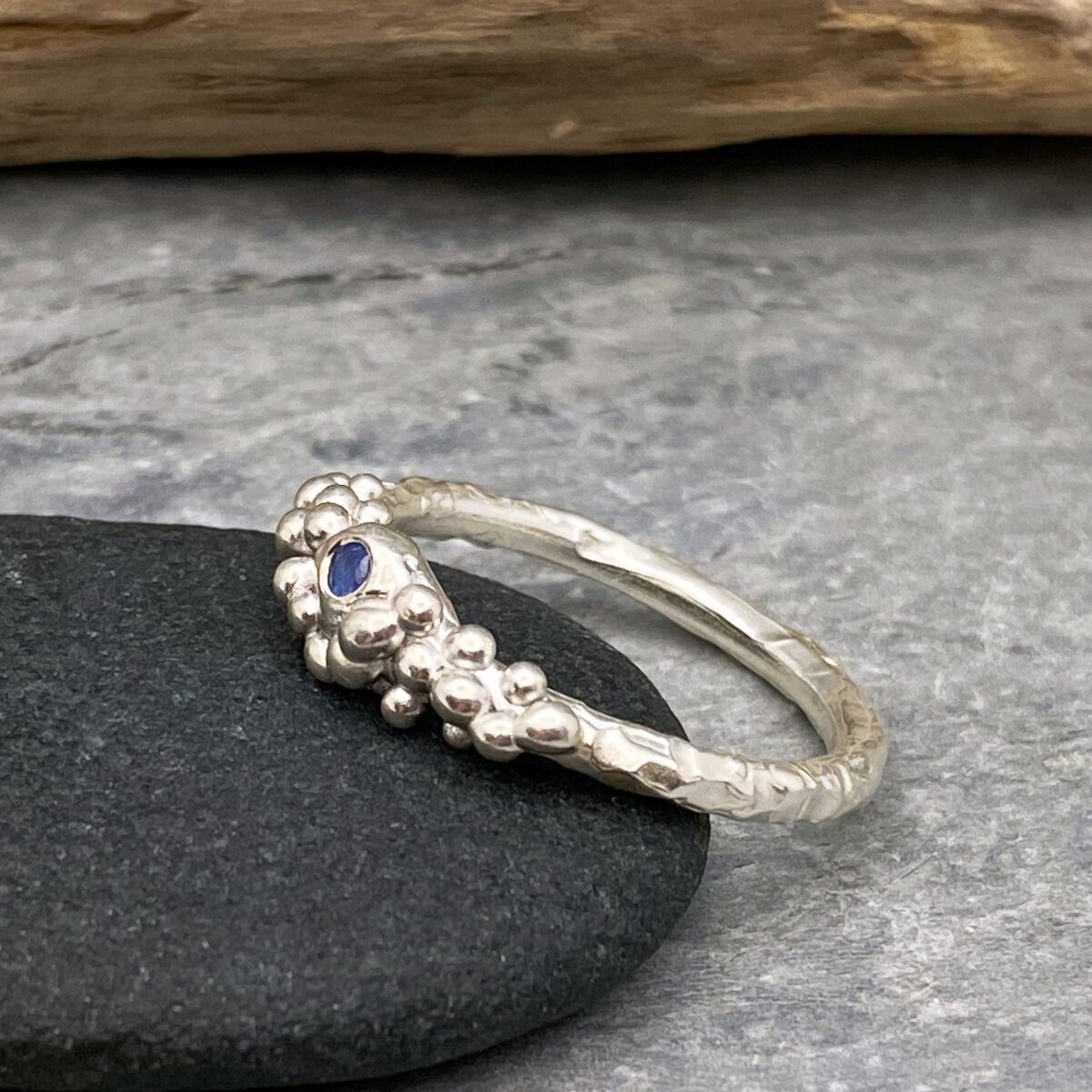 Silver bubbles ring set with a blue sapphire 2 Silver bubbles ring set with a blue sapphire 2