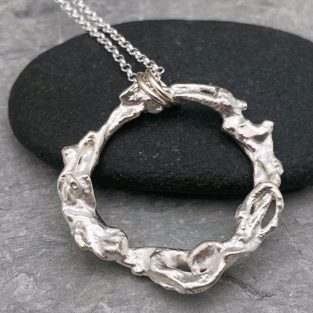 Recycled silver circle necklace