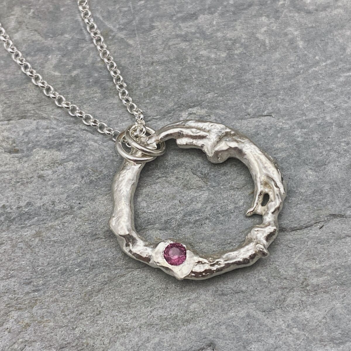 Pink sapphire organic silver pendant 4