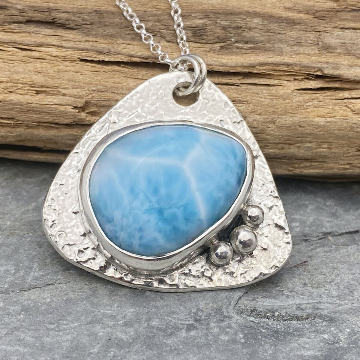 Triangular Larimar and silver pendant 4 Triangular Larimar and silver pendant 4