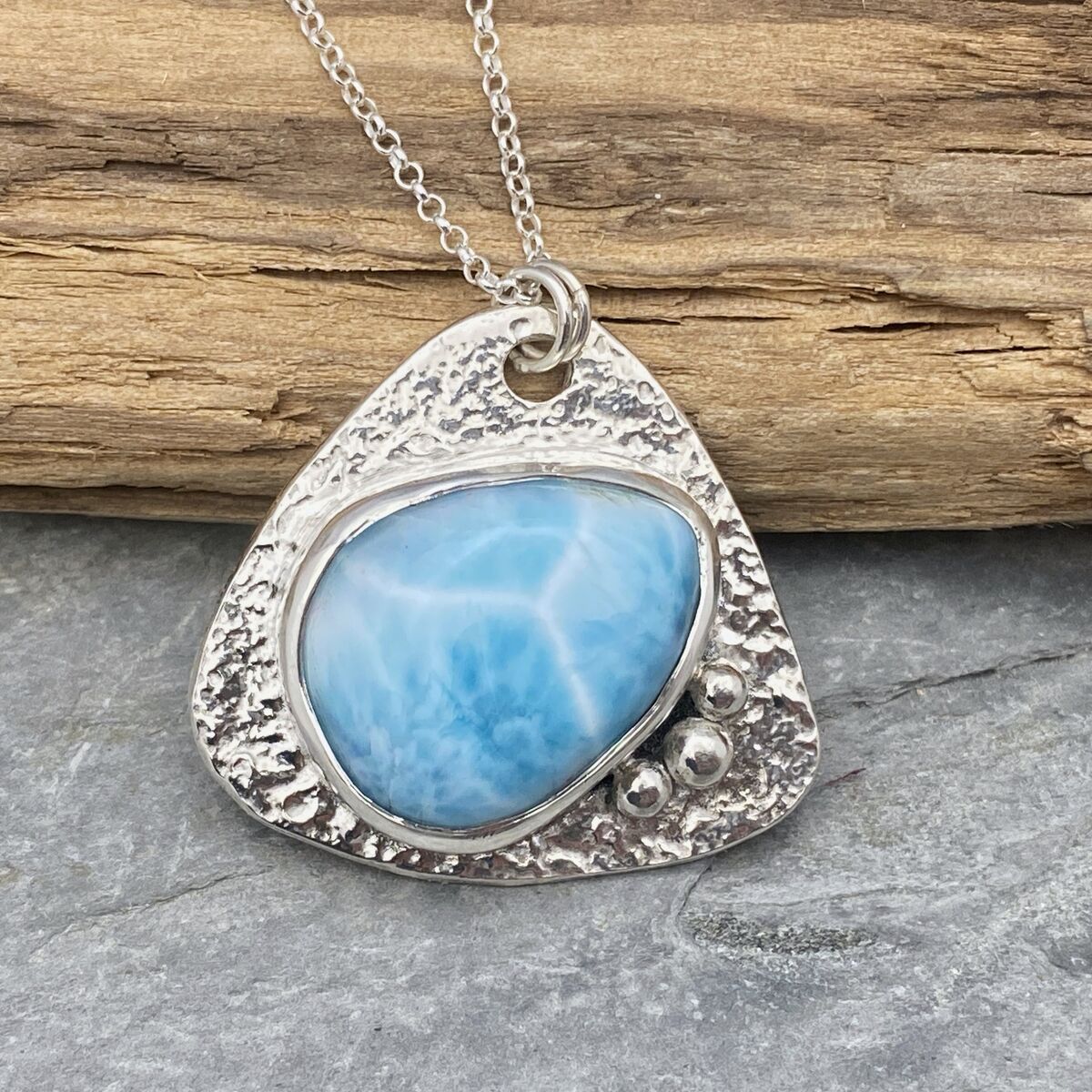 Triangular Larimar and silver pendant 3 Triangular Larimar and silver pendant 3