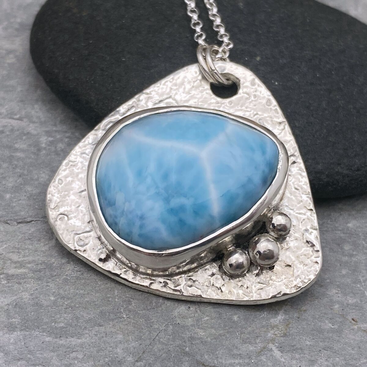 Triangular Larimar and silver pendant Triangular Larimar and silver pendant