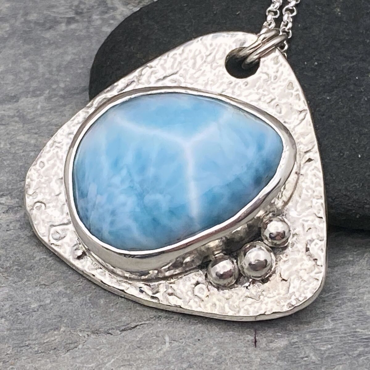 Triangular Larimar and silver pendant 5 Triangular Larimar and silver pendant 5