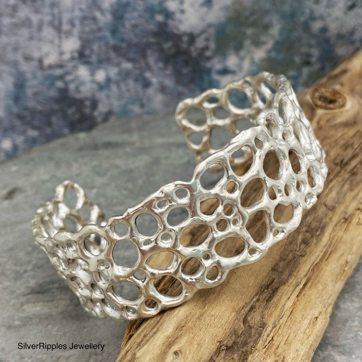 Organic silver cuff bracelet