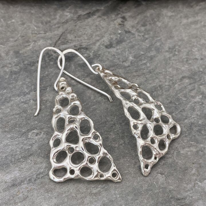 Triangular sterling silver drop earrings 