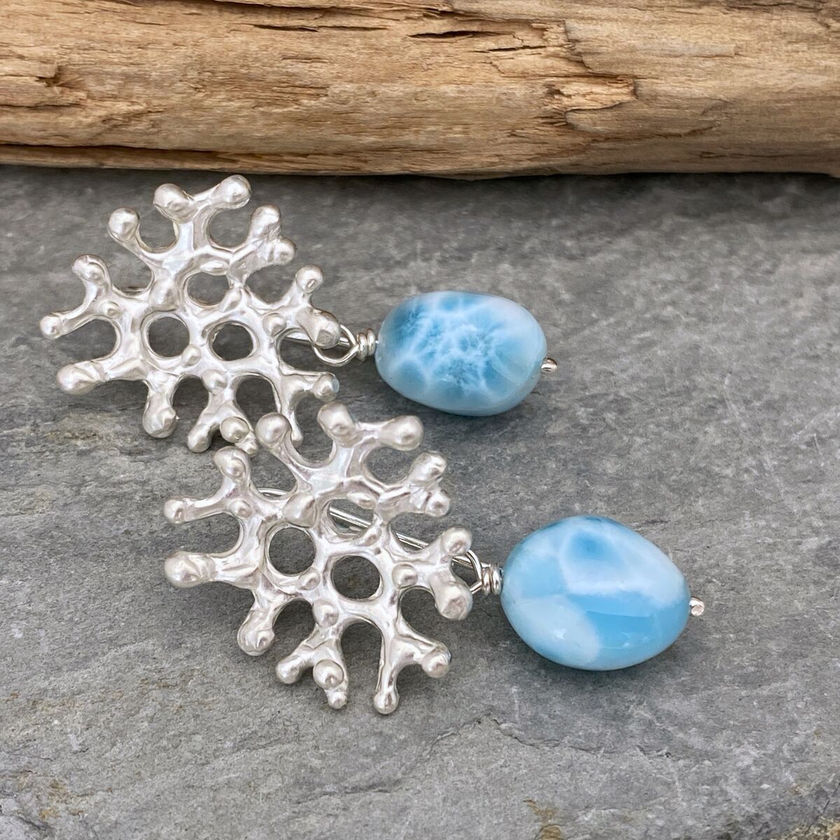 Silver and Larimar earrings 3